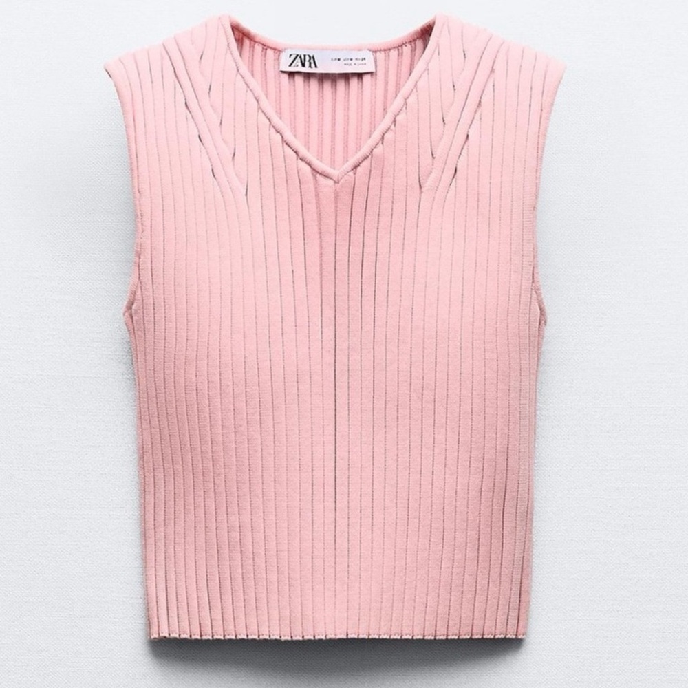 NWT - Zara light Pink Ribbed cable knit Sleeveless Top size M